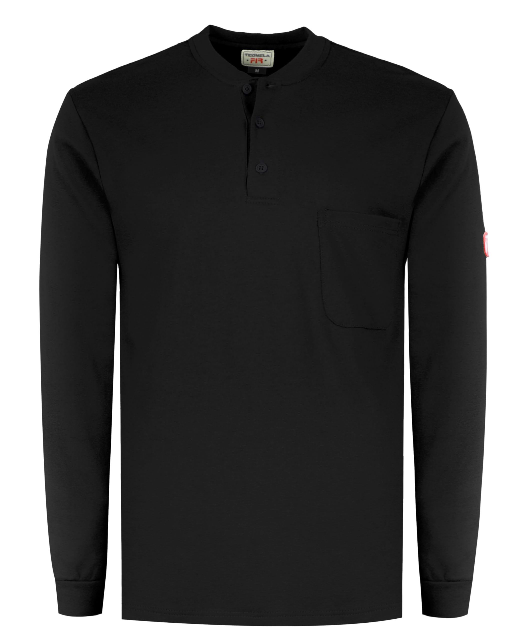Photo 1 of TICOMELA FR Shirts for Men Flame Resistant Shirt NFPA2112/CAT2 7oz Black Fire Retardant Men's Long Sleeve Henley Shirts