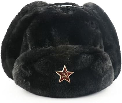 Russian Hat Soviet Badge Ushanka Men Women CCCP Army Pilot Trapper Trooper Hat Winter Faux Fur Earflap Snow Caps