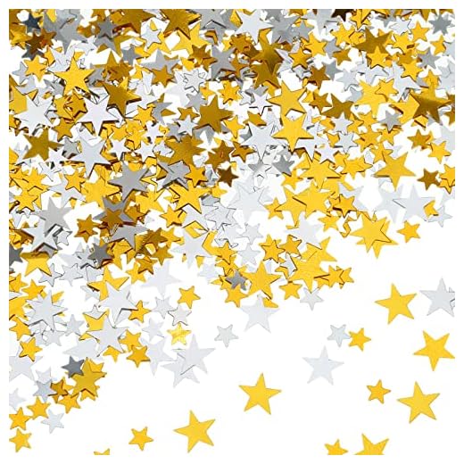 Hestya Confettis Étoile Confetti de Table Étoile Briller Étoiles Métalliques pour Décorations de Fête de Mariage (Or Argent 60g, 10mm and 6mm)