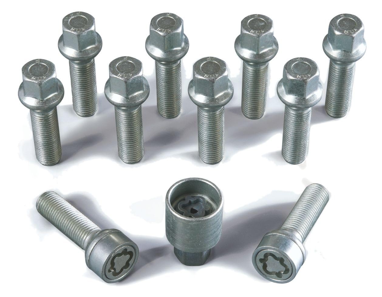 H&R Set Bulloni Ruota sferici R14 M14x1.50 - Lunghezza 50mm - 10 Pezzi - incl. Bulloni Antifurto
