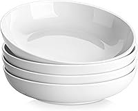 MALACASA 10" 56oz Large Pasta Bowls Set of 4 - White Porcelain Salad Soup Serving Bowls, Microwave Dishwasher Oven Safe, Stackable Series REGULAR