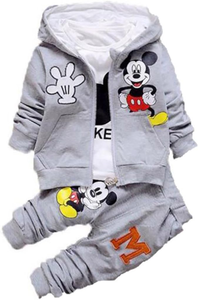 SOPO Baby Boys 3 Pc Suit Cute Mickey Casual Fashion Hoodie Clothe 9-12m Grey