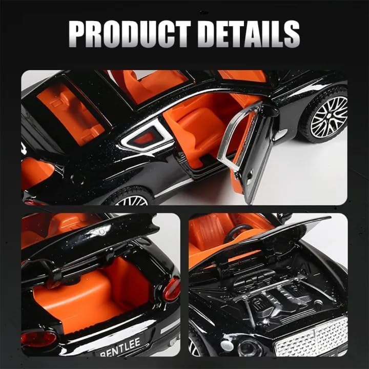 Image of 1:32 Bentley Continental GT Scale Model Car - Exclusive Alloy Metal Pull Back Die Cast Car Toy with Openable Doors, Light & Music - Best Gifts for Kids【Colors as Per Stock】