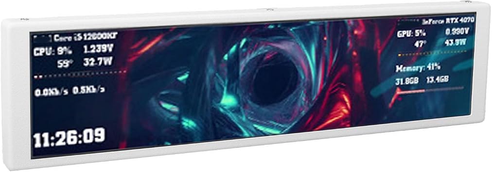 9.2 Inch PC Temperature Display, 1920x480 FHD Computer Secondary Screen LCD Sensor Panel Display Supports Dynamic Video Themes One Cable Plug and Play CPU RAM Monitor White