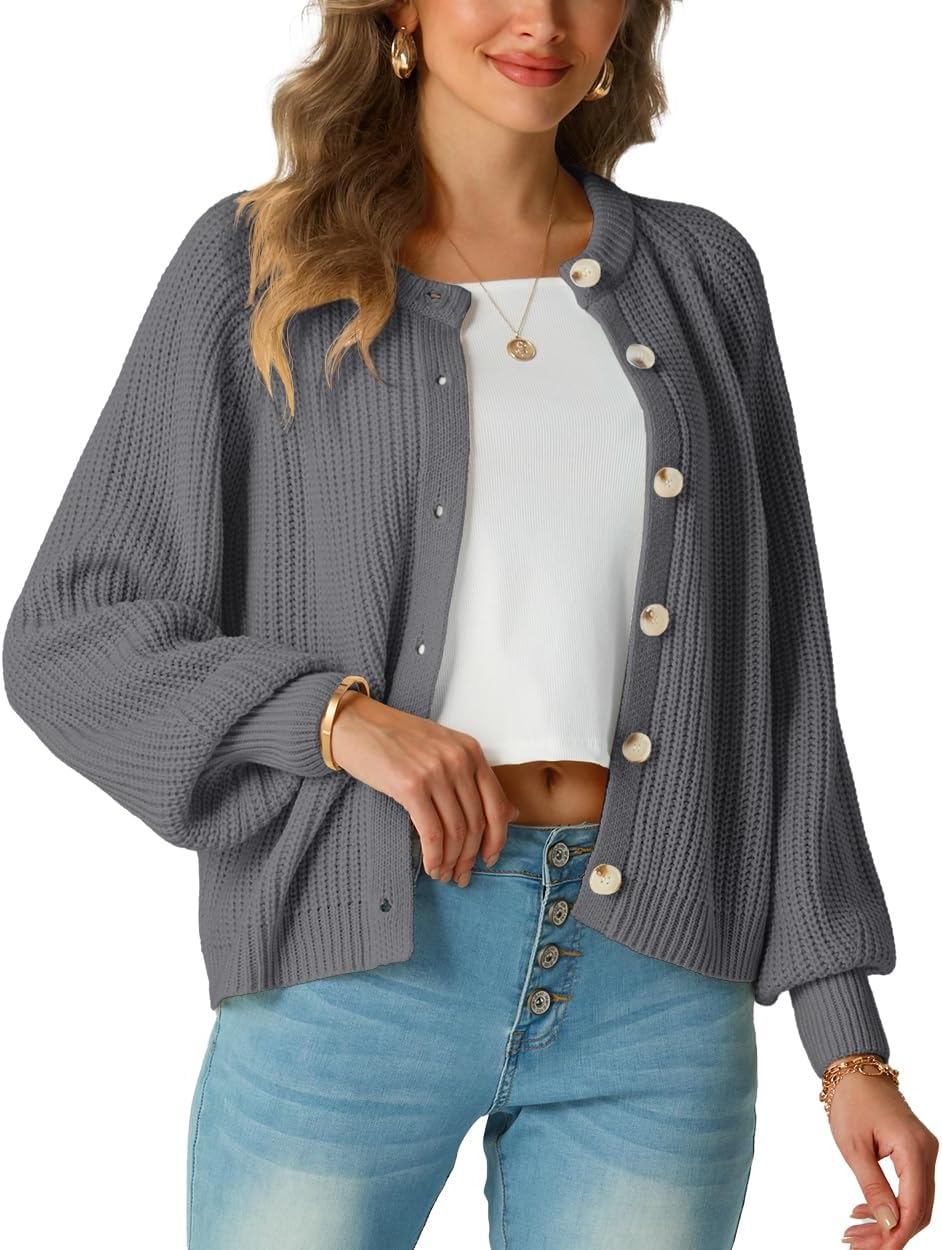 GRECERELLE Women's Chunky Open Front Sweater Long Sleeve Button Knit Short Loose Cardigan Outerwear, S-2XL - Image 2