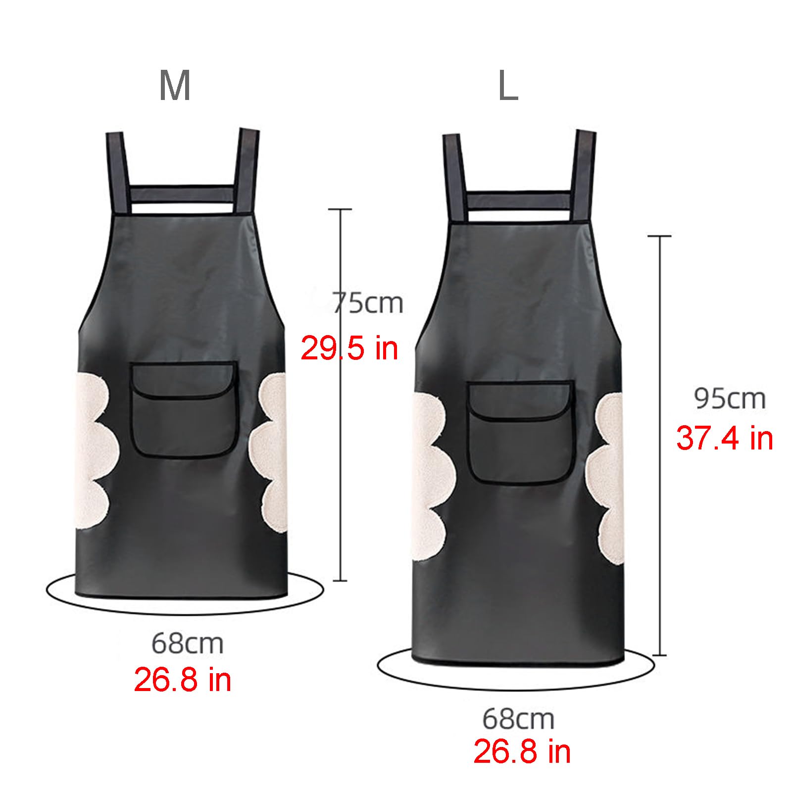 2 Piezas Delantales Impermeables del Cocinero con Bolsillo Y Toallita De Mano Cocina Delantale para Mujeres Hombres,Delantal Chefs Cocina Black,L