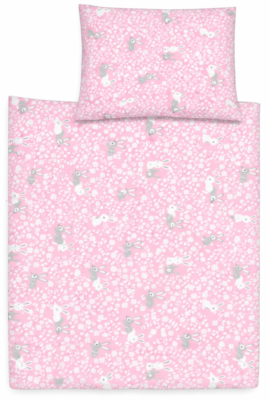 Baby Cot Bedding Set 120x90cm – 2pc Organic 100% Cotton Duvet Cover & Pillowcase for Cot Bed, Toddler, Breathable (Bunny Pink)