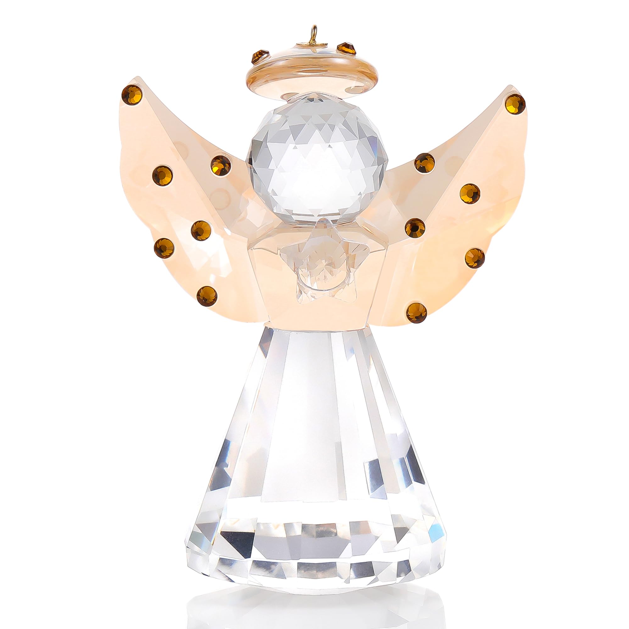 Ornalrist Crystal Guardian Angel Figurine - Champagne Gold Glass Angel Statue Art Collectible Gift for Women