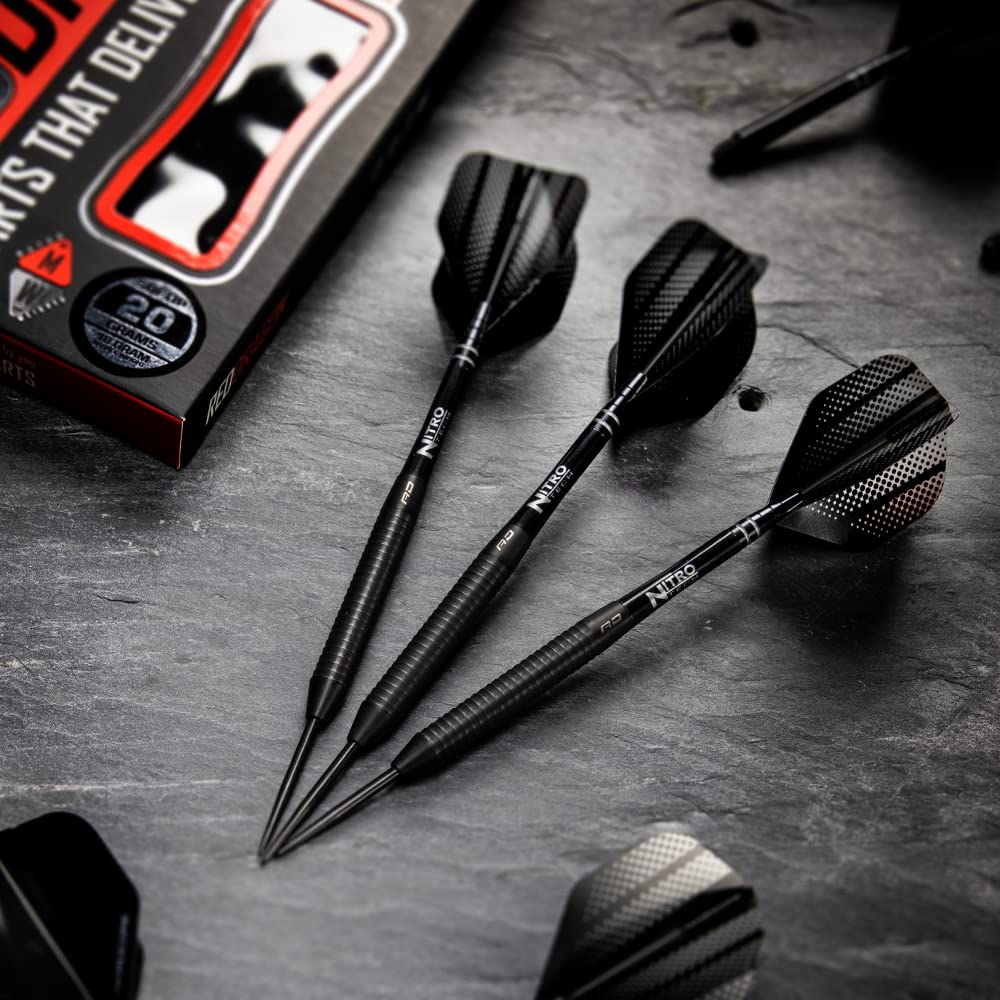 RED DRAGON Dardos de tungsteno Razor Edge Black 28g con Plumas y vástagos