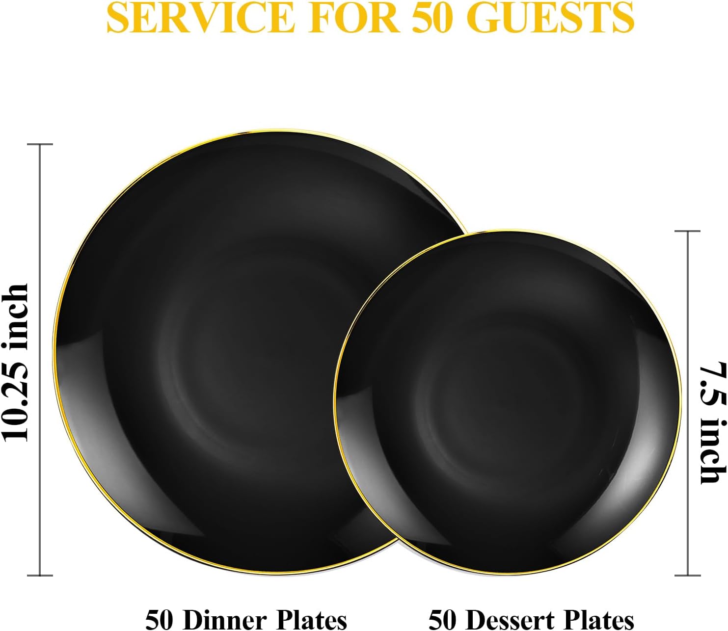 100PCS Black Plastic Plates with Gold Rim, Black Gold Disposable Plates for Party, Graduation and Wedding, Include 50 Dinner Plates, 50 Dessert Plates for 50 Guests - Image 2