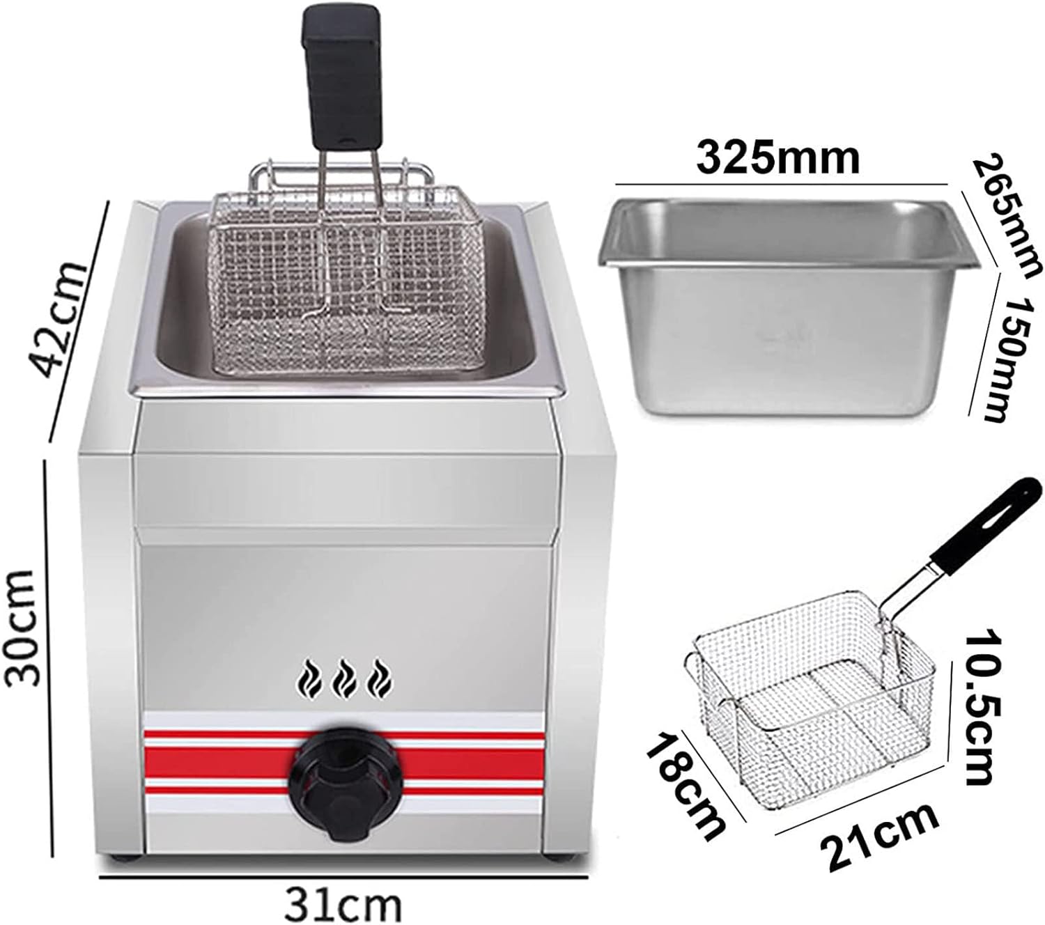 Gas Deep Fryer Commercial Frying Pan,Commercial Deep Fryer with Basket and Cover, for Commercial Restaurant Family, Easy to Clean,10L