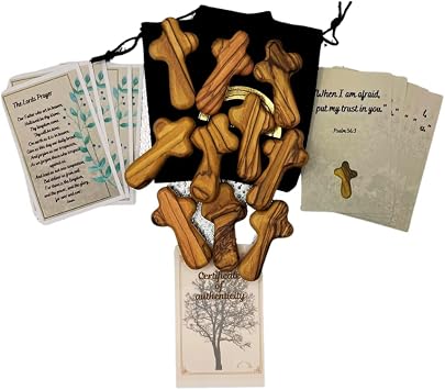 Olive Wood Pocket Crosses, 10 Count