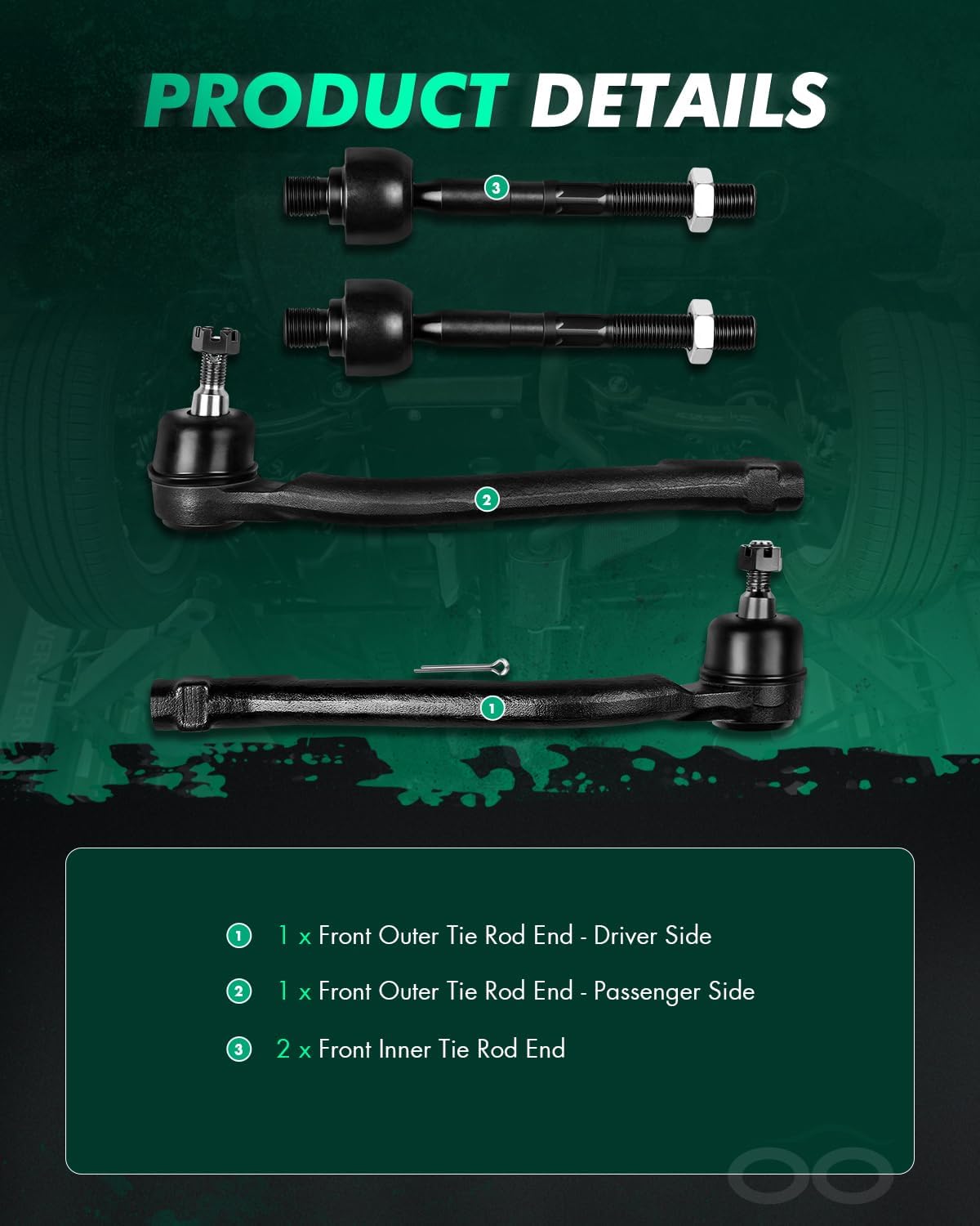 SCITOO 4pcs Front Suspension Kit Inner Tie Rod End Outer Tie Rod End Fit 2007-2012 For Hyundai Elantra 2010-2013 For Kia Forte 2010-2016 Forte Koup 2012 Forte5