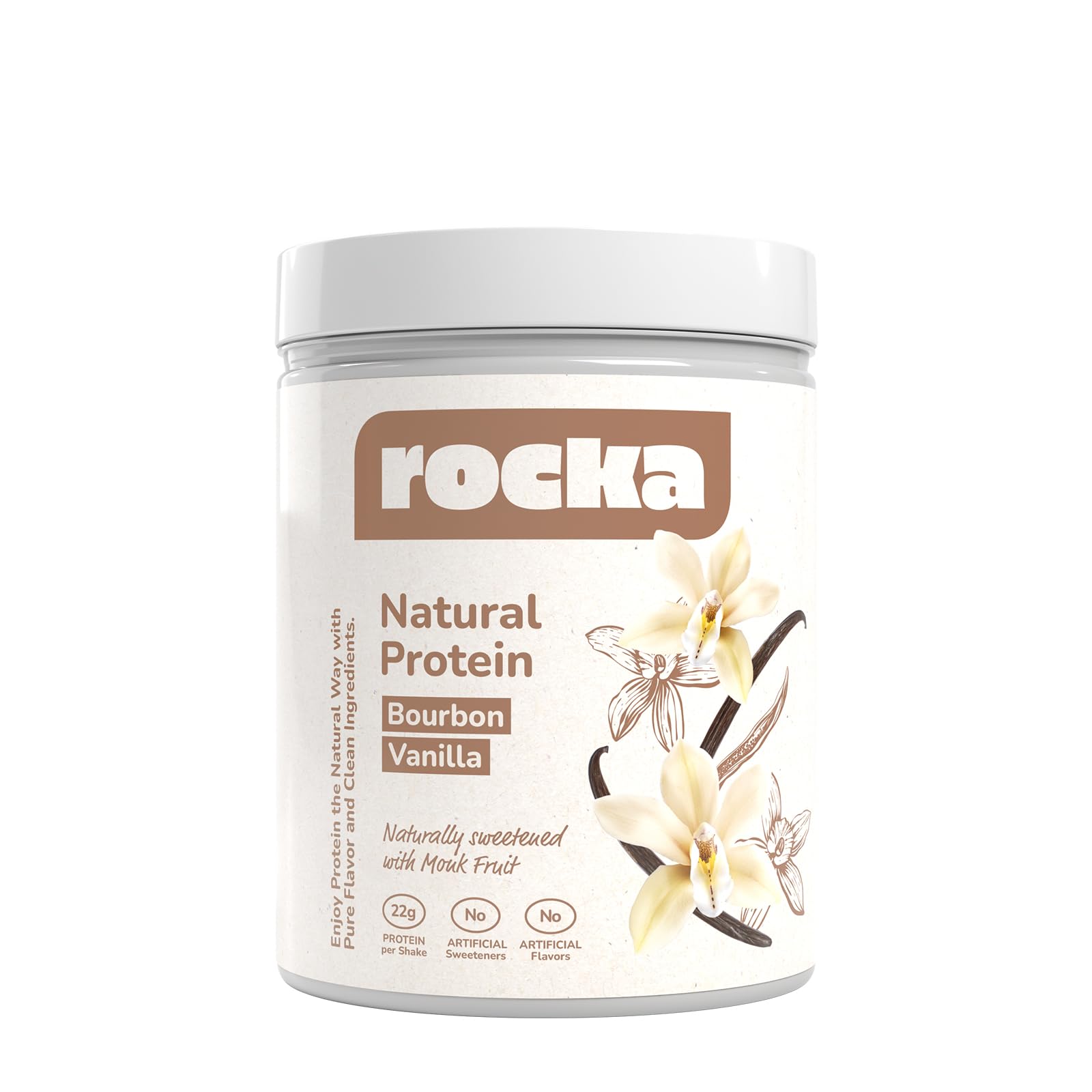 Rocka Nutrition Natural Protein – Veganes Proteinpulver ohne Süßungsmittel – 22g Protein – Clean Pflanzenprotein ohne Zuckerzusatz & Aromen - Produziert in Deutschland – Bourbon Vanilla 600g
