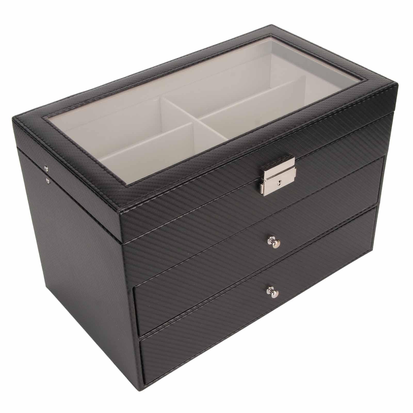 Brillen-Aufbewahrungsbox, 18 Fächer, Stilvolles Sonnenbrillen-Organizer-Etui für Zuhause, Kohlefaser-Halter