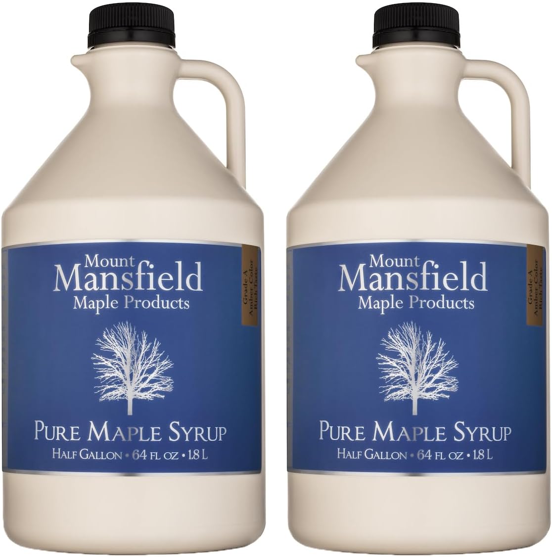 Mansfield Maple Pure Vermont Maple Syrup in Plastic Jug Grade A Amber Rich, Gallon (Ships as 2 Half Gallons)