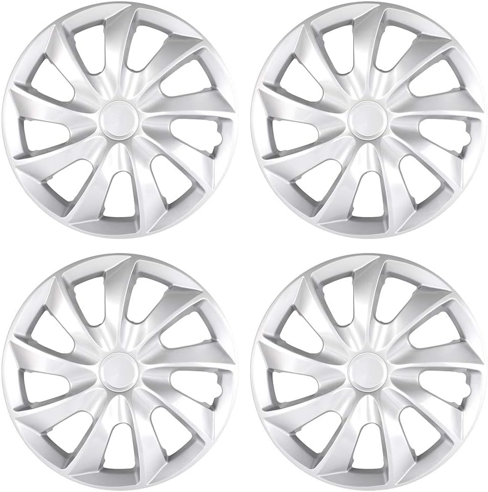 Full 4PC Set Hub Cap ABS Silver 15 Inch Rim Wheel Skin Cover Caps Covers Compatible with 2004-2006 for Toyota Camry Corolla