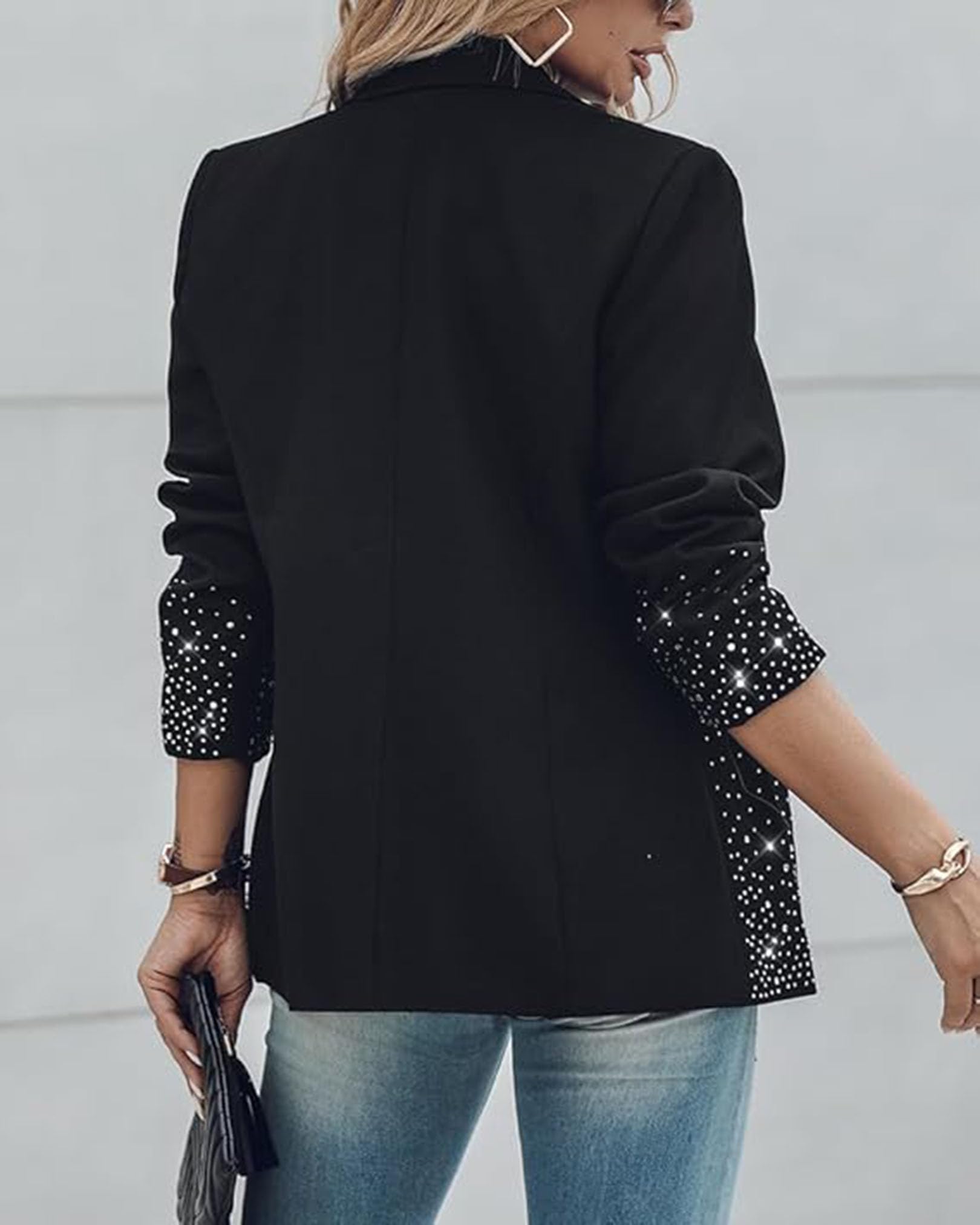 Blazer décontracté à manches longues orné de strass pour femmes veste blazer décontractée d'affaires veste à revers cardigan