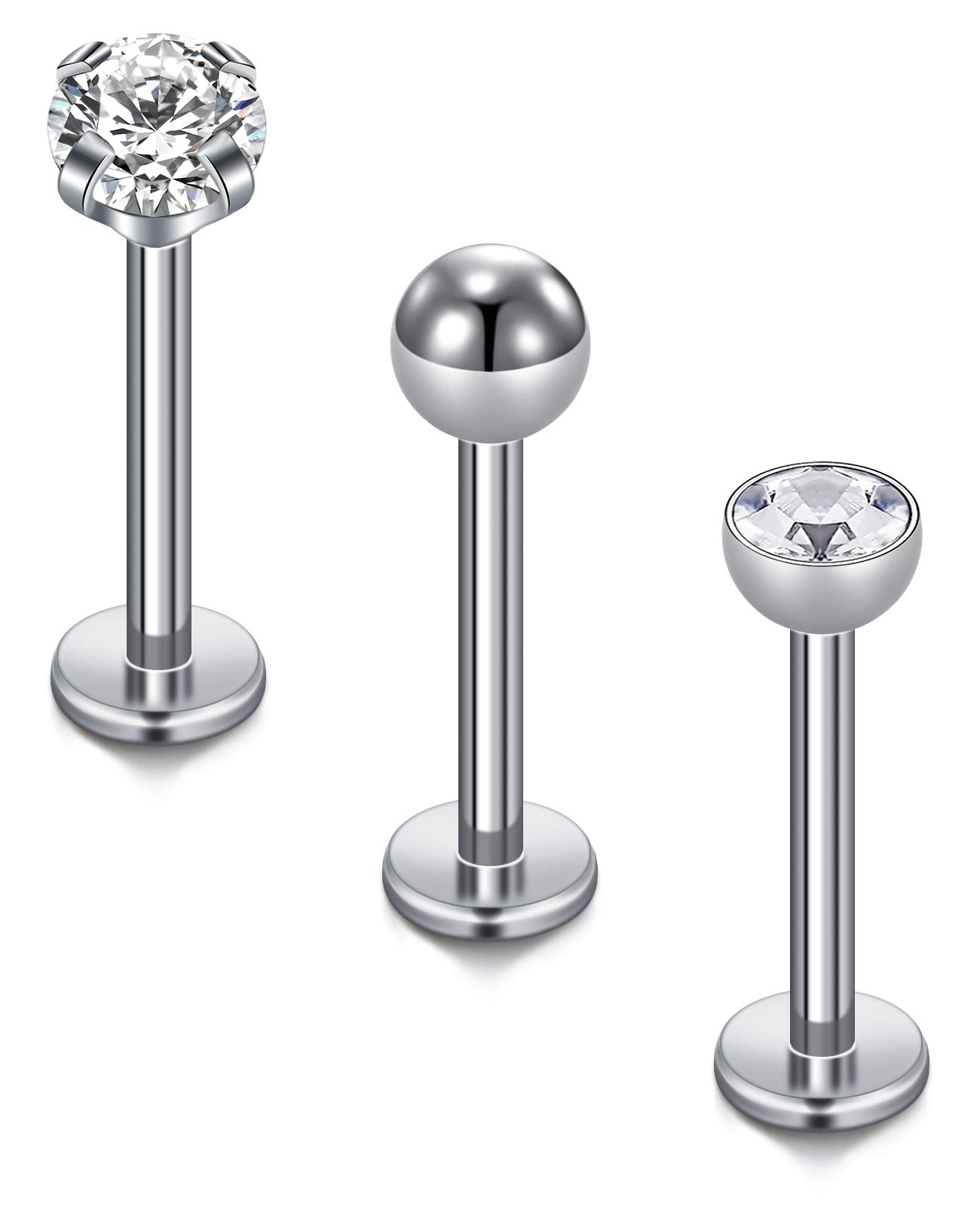 Cizme 3pcs Titanio Piercing Labio Labret Stud Barra 16G 6mm 8mm Helix Tragus Cartílago Pendiente Studs Enhebrado Internamente Piercing