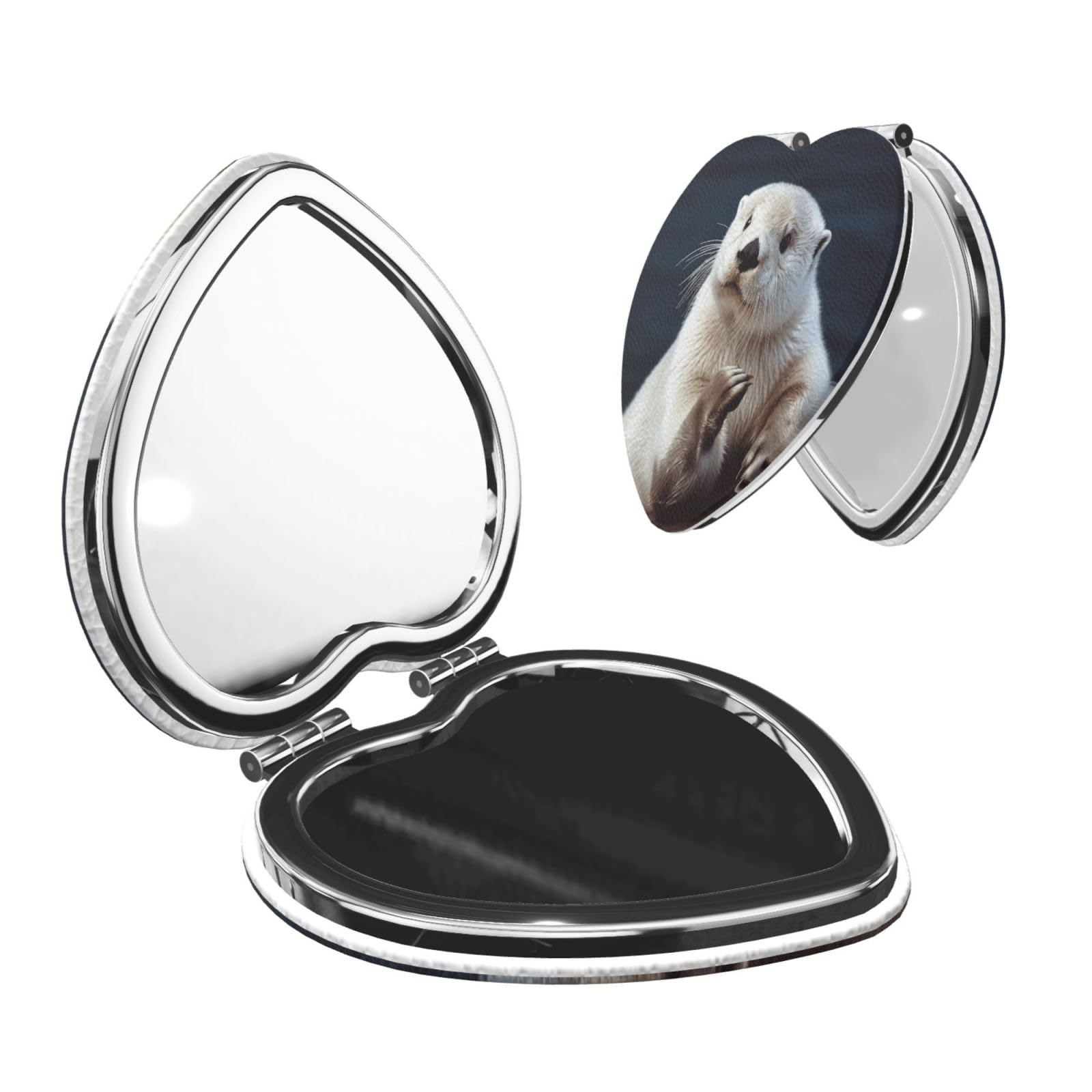 DWVTSLH White Otter Compact Mirror for Purse, Double-Sided 2X/1X Magnifying Mirror for Women Men, Travel Makeup Mirror for Handbag, Handheld Vanity Mirror for Gift