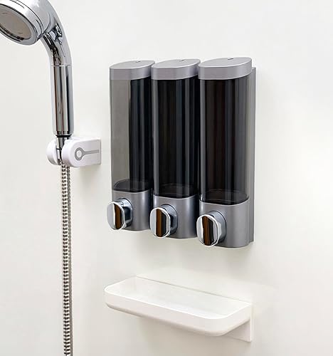 Miniatura 9 de RANKADO - Dispensador de jabón de ducha de lujo, 2 cámaras, sin taladro, dispensador de champú y acondicionador de baño, montado en la pared con