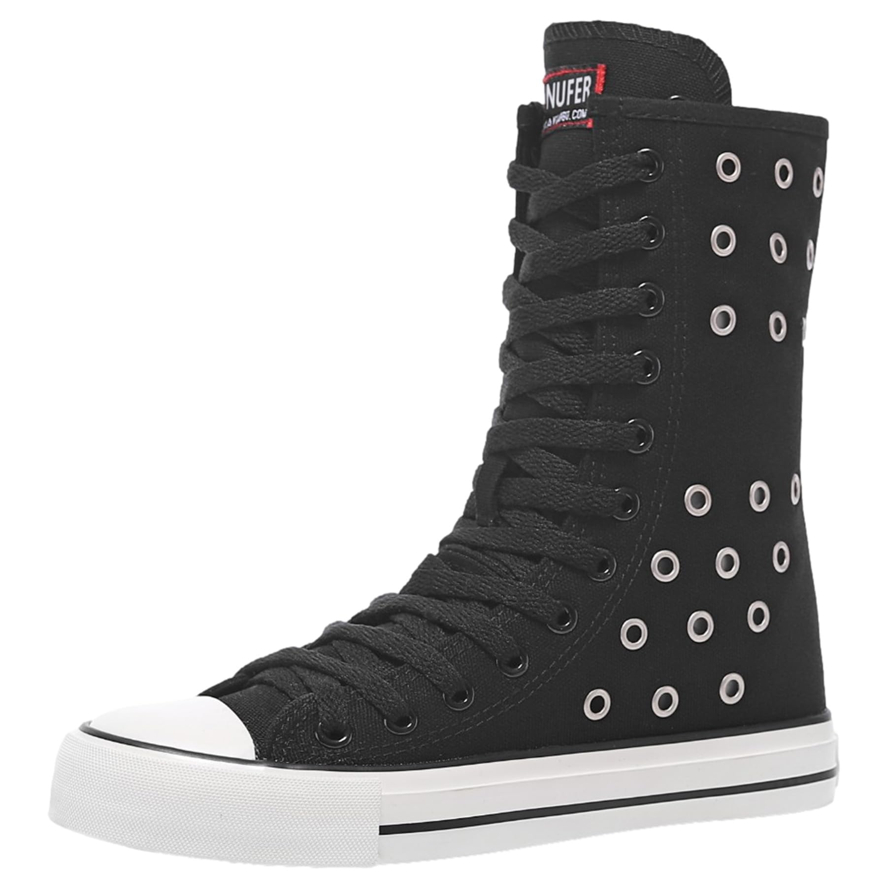 ANUFER Womens Girls Fashion Mid-Calf Canvas Boots Casual High Top Lace Up Canvas Sneakers