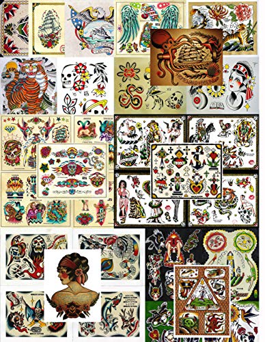 Vintage Traditional Style Tattoo Flash Collection, Lot, 32 Sheets 11x14"