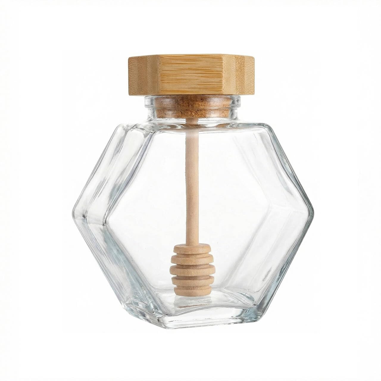 Quupy Transparent 380Ml/12.8Oz Empty Glass Honey Jar With Dipper Hexagon Shape Honey Container Dispenser Storage For Home Kitchen Store Honey And Syrup Jam Jelly