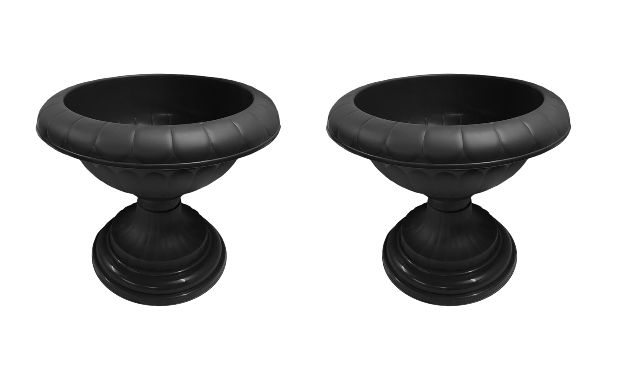 ORGANIZED® Set of 2 – 42cm Black Garden Urn Planters – Plastic Flower Pots for Outdoor & Indoor Use - Ideal for Garden, Patio & Home Decor