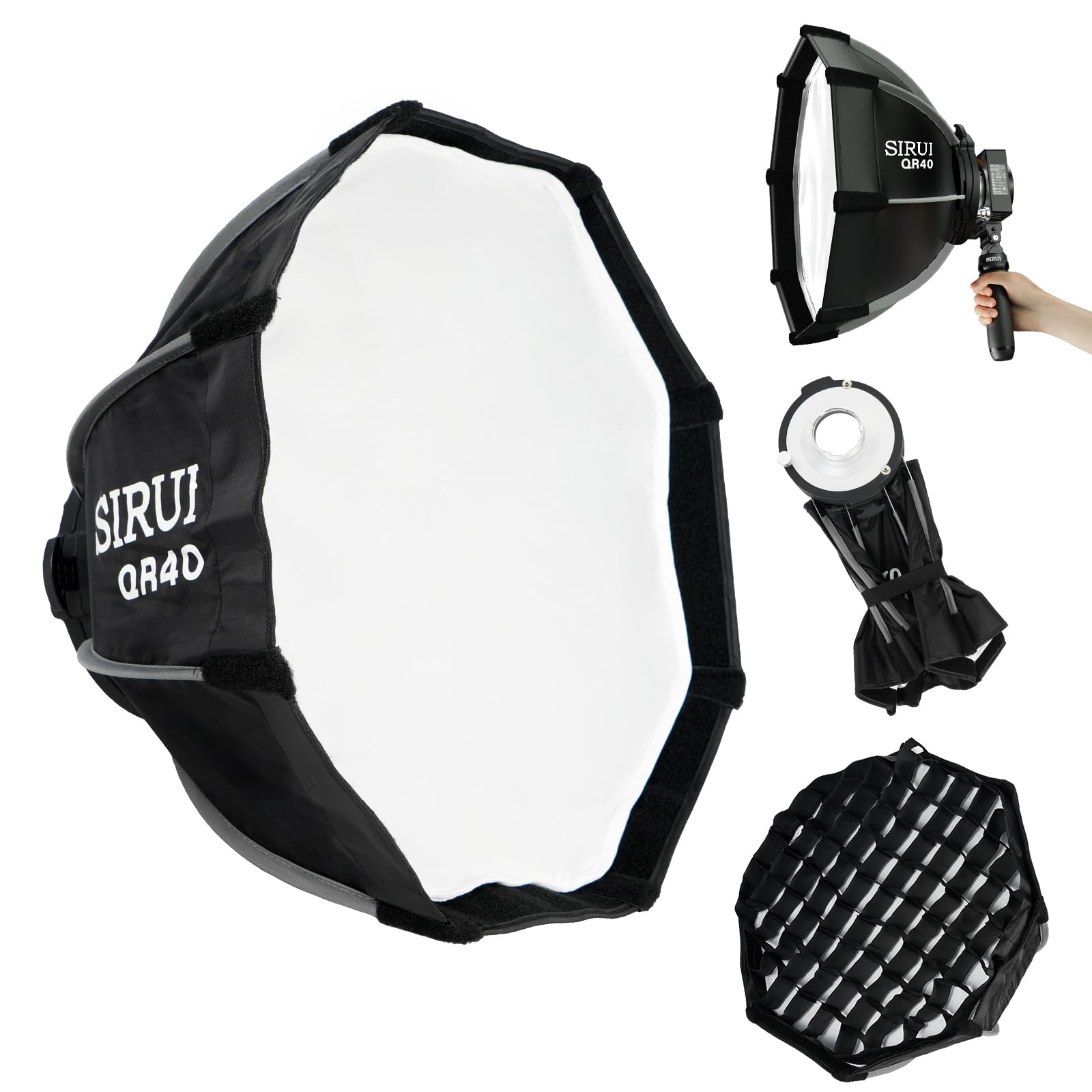 SIRUI 40cm Mini Softbox mit Schneller Aufbau, Faltbar, Mit Diffusor und Gitter, Schnellverschluss für Video Dauerlicht, Kompatibel mit C150X-Serie und QR40
