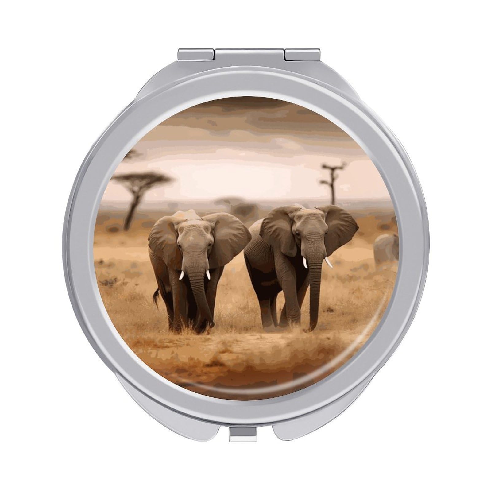 VstaDank Wild Animals Elephants Compact Mirror for Purses Round Fashion Travel Makeup Mirror 2X /1x Magnifying Double Sides Mini Mirrors Portable Pocket Mirrors for Handbag Purse Women Gift