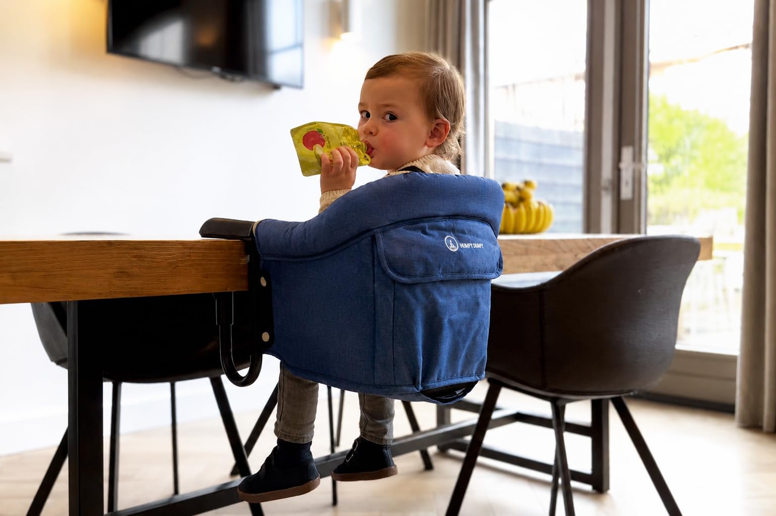 Faltbar Babysitz | Baby Tischsitz | Baby Hochstuhl | Kinder Hochstuhl | Sitzerhöhung für zu Hause und Unterwegs mit Transporttasche | Reisestuhl für baby und Kinder (Blau)