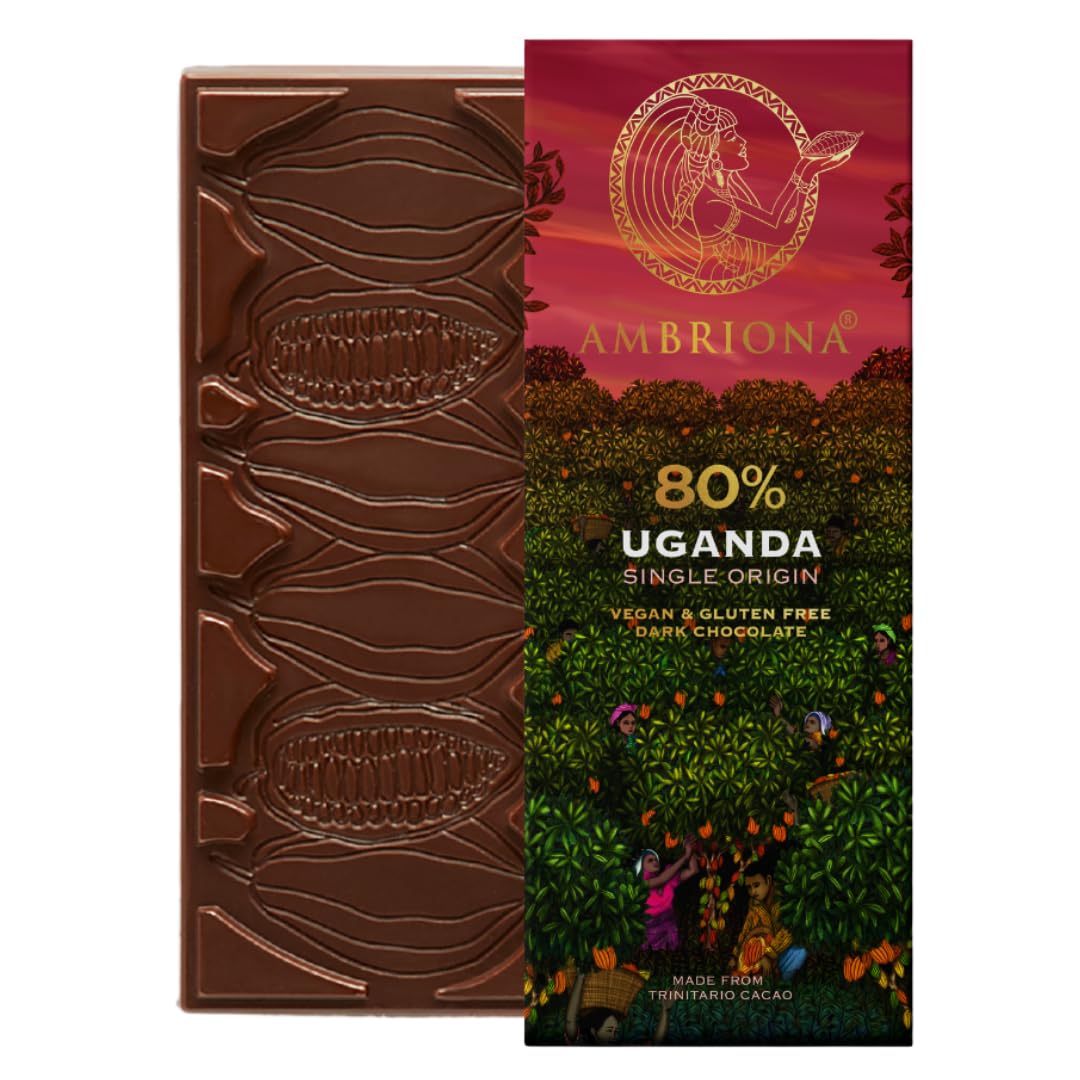 Ambriona Dark Chocolate 80% Uganda Origin Cacao | Vegan | Gluten Free | Bean-to-Bar | Single Origin Artisanal Dark Chocolate 50g