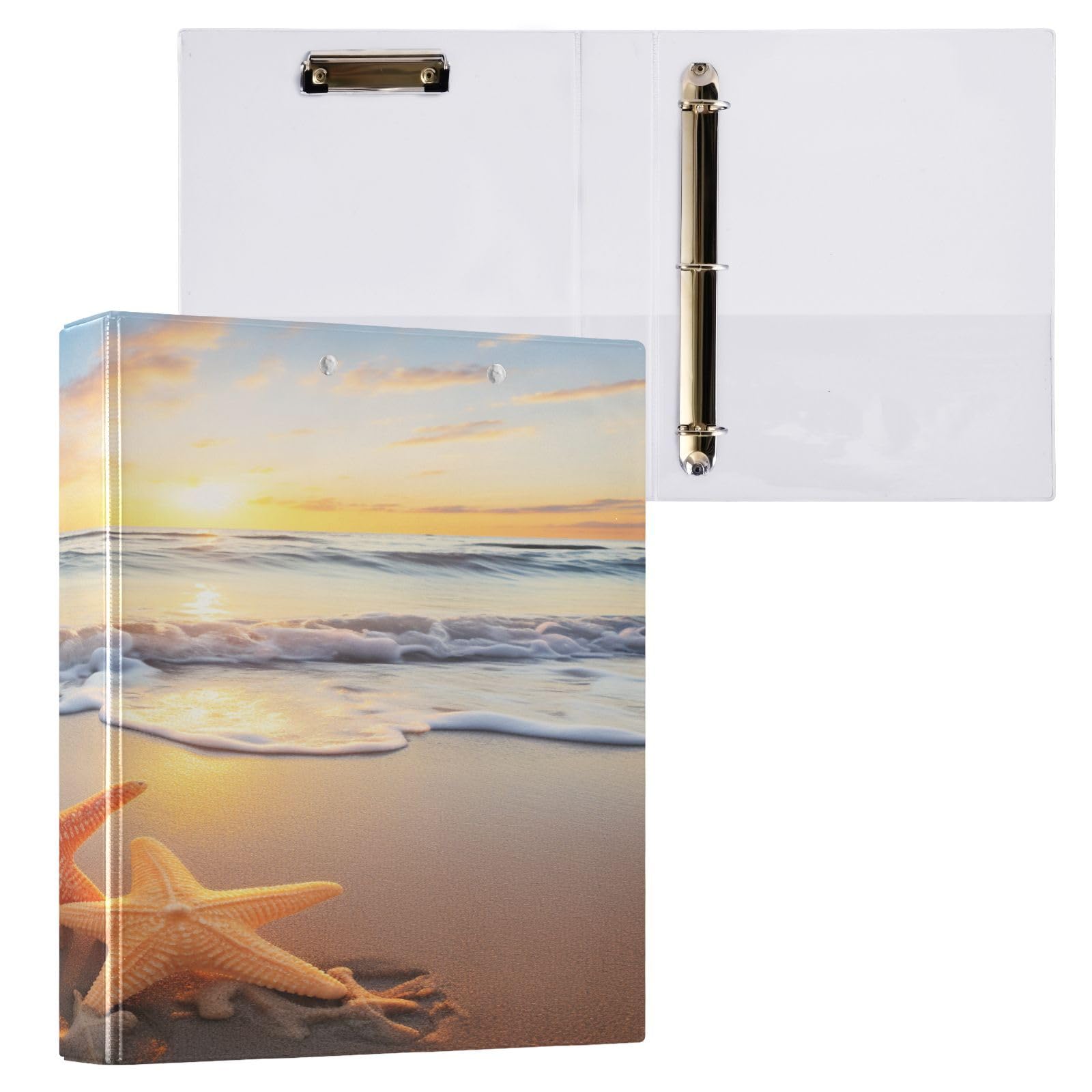 ARGTILDN Starfish Beach Ocean 3 Ring Binder 1.5 Inch Large Decorative Clipboard Binders with Pockets Waterproof Holds 200 Sheets File for Office,