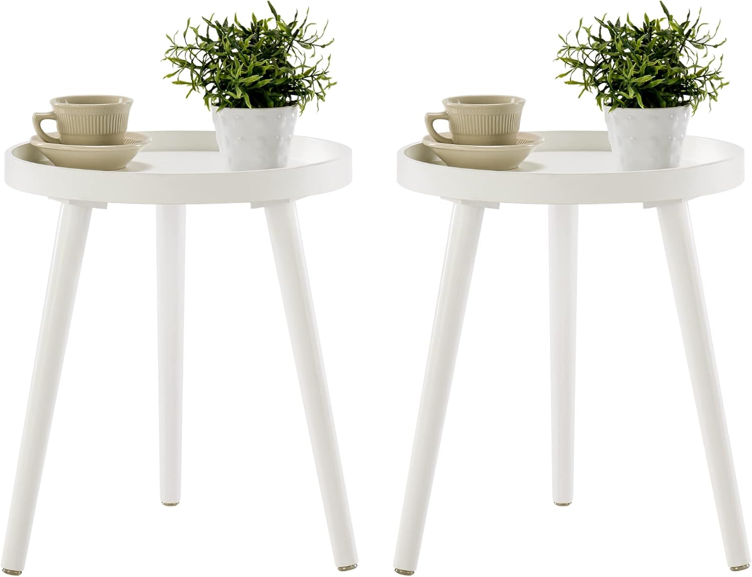 Apicizon White Round Side Table Set of 2, Tray Nightstand Sofa Coffee End Table for Living Room, Bedroom, Small Spaces, Easy Assembly Bedside Table, 15 x 18 Inches, White 2 White