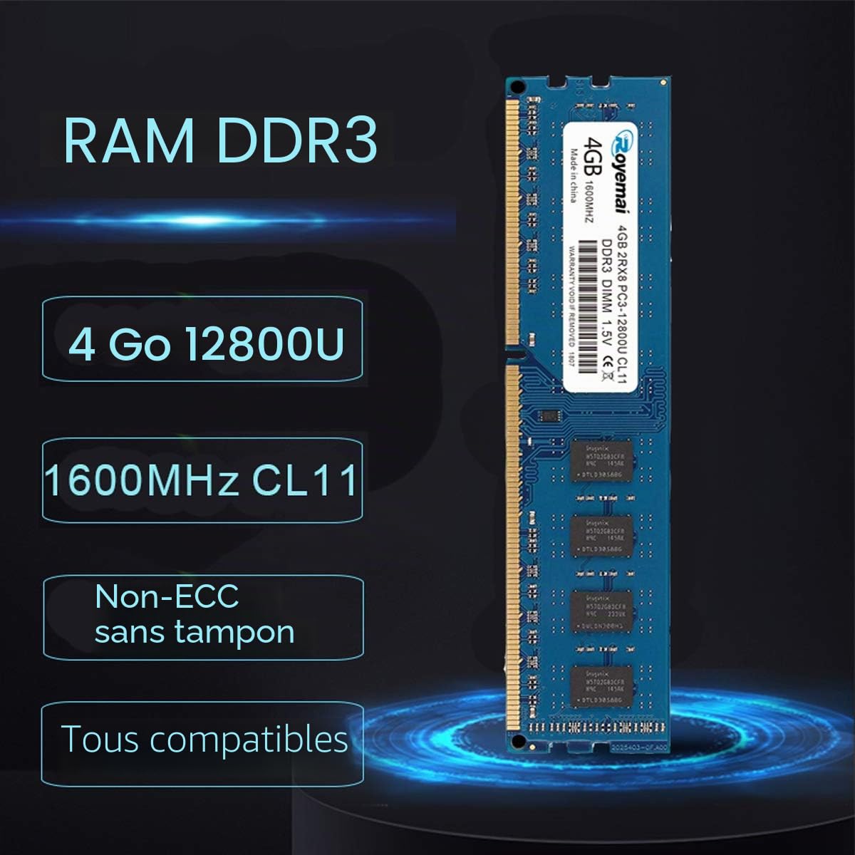 DUOMEIQI 8go kit 2 x 4go ddr3-1600 udimm ram, 4 GO 2RX8 PC3-12800U-11 240PIN DIMM SDRAM Non ECC MÉMOIRE DE Bureau 1.5V