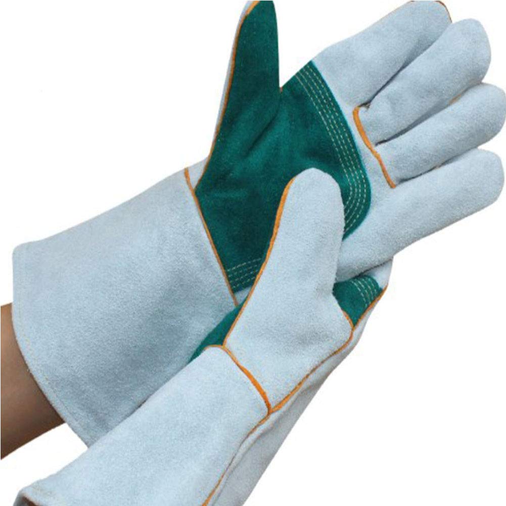 Guantes de Cuero Para Soldar de Forja Resistentes Al Desgaste/Al Calor,Guantes Para Barbacoa/Camping/Cocina Con Reposamanos,Guante Para Estufa Con Chimenea,2 Pares