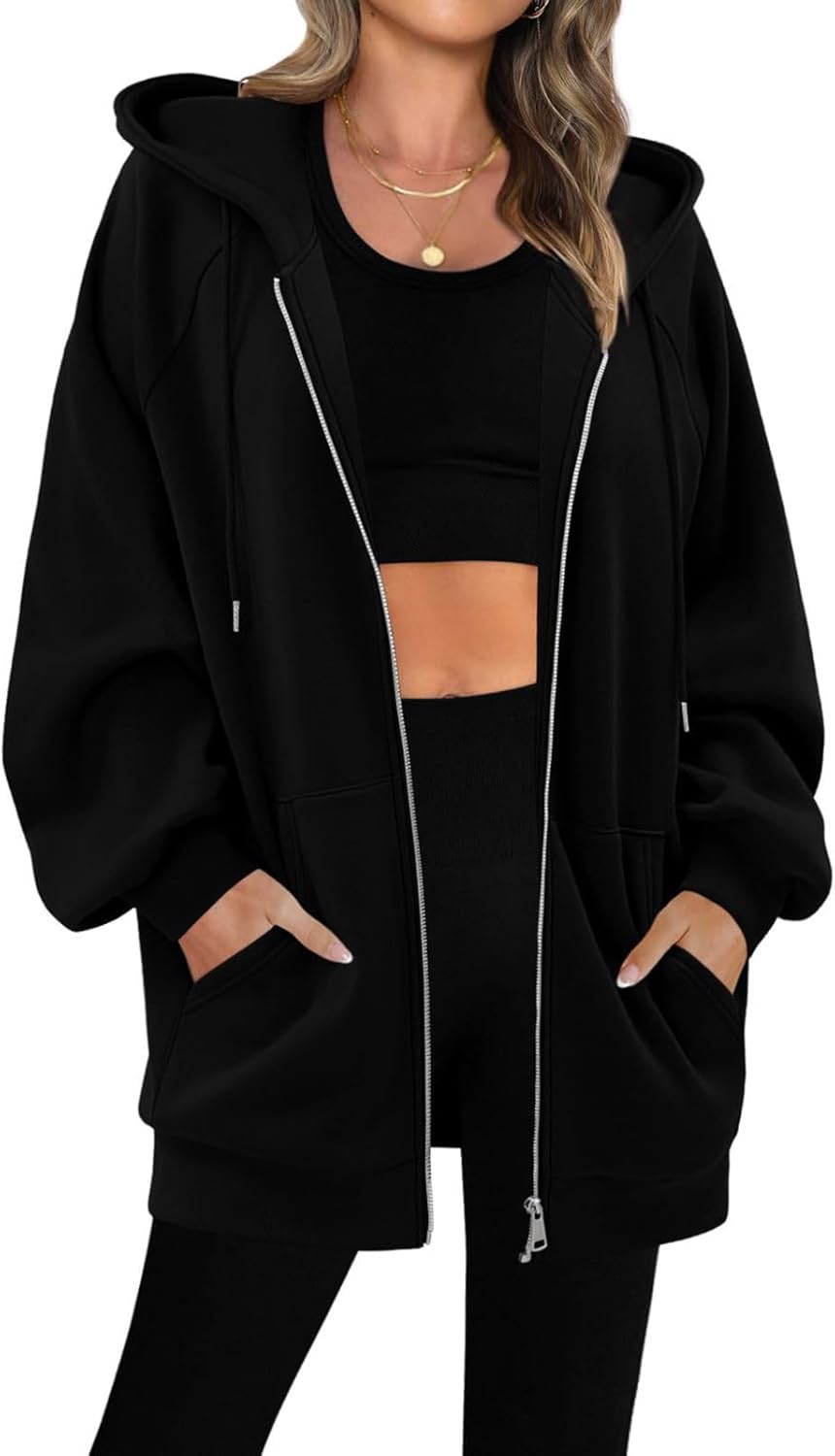 Oversized Zip Up Hoodie for Women Long Hooded Jackets Full Zipped Sweatshirts Womens Fall Fashion 2025 Fleece Lined Hoodies
