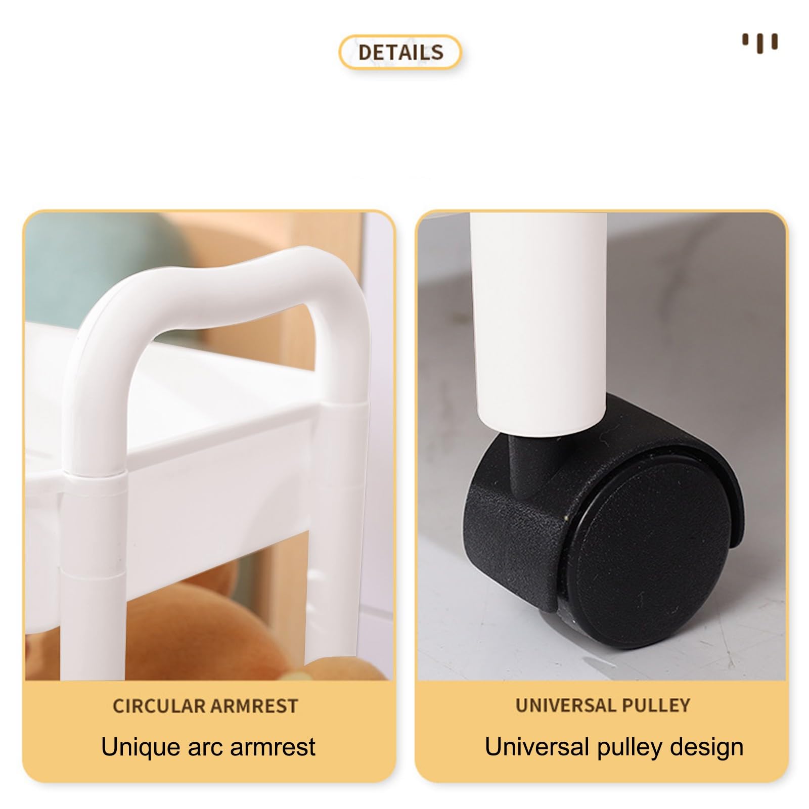 Carrello da cucina sottile a 4 ripiani, bianco, con ruote.