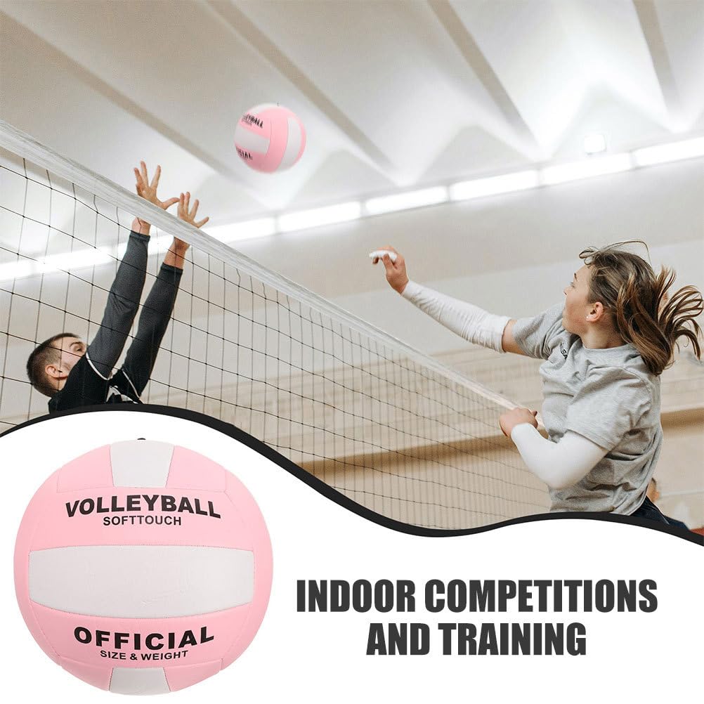 VICASKY Balón de voleibol suave inflable 5 tamaño estándar costura a máquina material grueso blanco rosa pelota de entrenamiento interior exterior voleibol entrenamiento voleibol