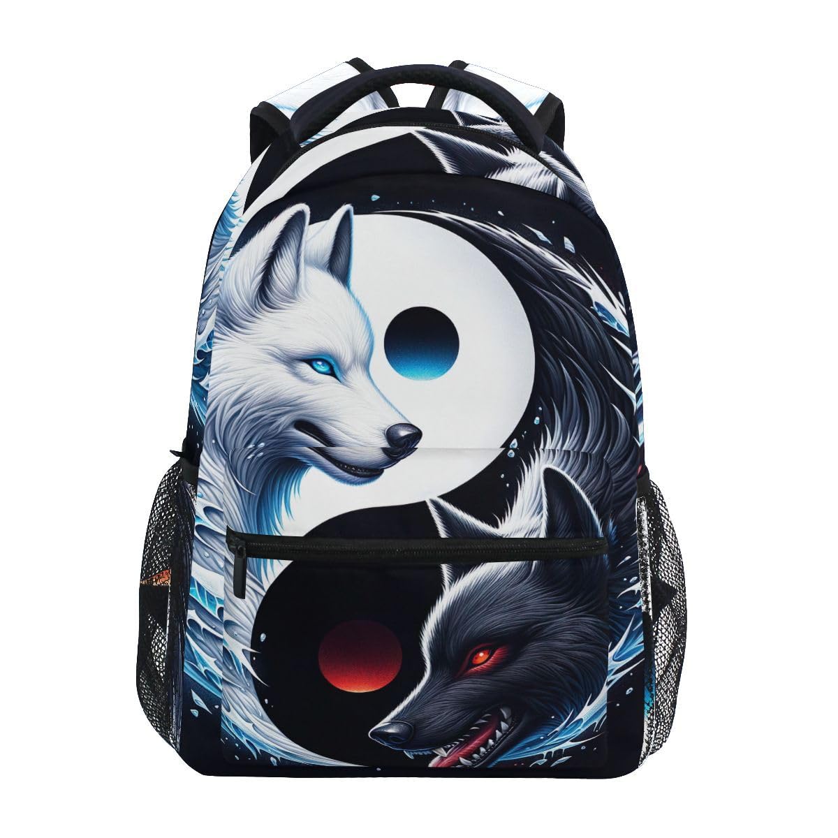 CHIFIGNO Yin Yang Ice Wolves Backpack for Teens Girls Boys School Student Bookbag Laptop Backpack Travel Daypack