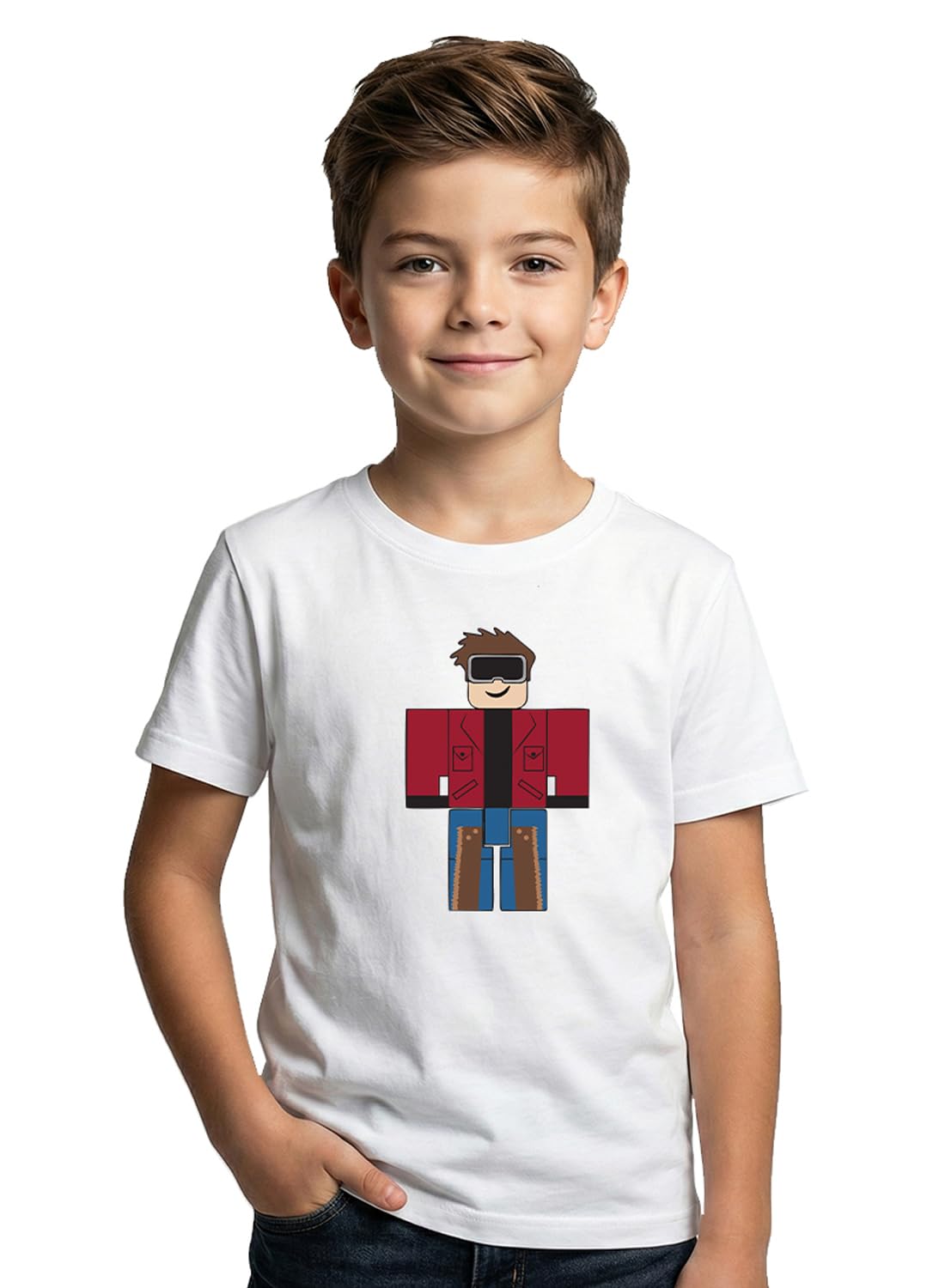 Kids T-Shirt for Boys and Girls | Graphic Printed 100% Cotton Round Neck Unisex Tshirt - KRN-RBOA7-WHT-13YR