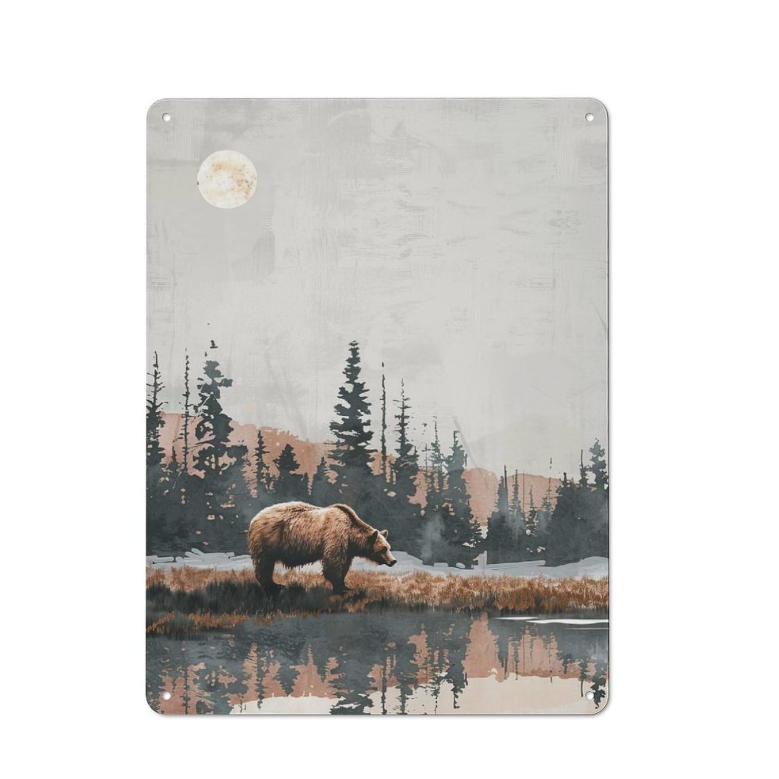 Junmoney Bear By The Lake For Café Or Restaurant, Vintage Metal Sign 40X30cm, For Vintage Wall Decor Fans, For Cafés, Pubs And Restaurants