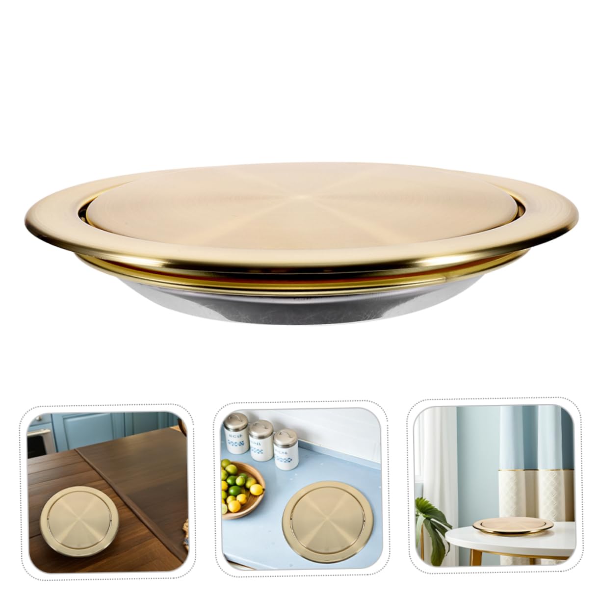 Tapa Abatible para Cubo de Basura Empotrada de Acero Inoxidable Dorado Diseño Moderno y Resistente al Óxido para Cocinas y Restaurantes