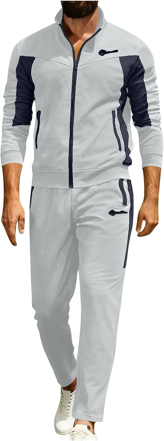 Men Tracksuits 2 Piece Outfits Long Sleeve Full Zip Sports Set Stand Up Collar Jackets and Pants Running Sweatsuit