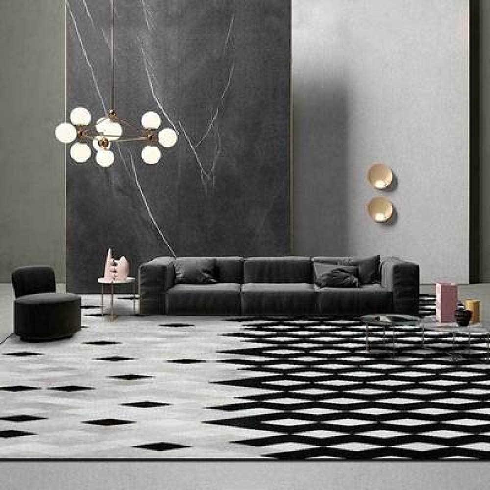 Dywany salon dywaniki geometryczne romb czarno-białe szare szwy antypoślizgowe bardzo duże średnie wystrój domu dywaniki podłogowe 160 x 280 cm