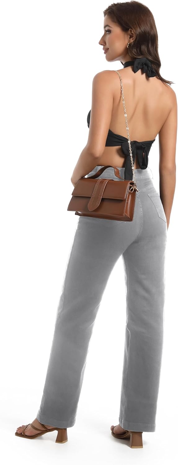 Guaile Women’s Jeans High Waisted Straight Leg Stretchy Jeans Trendy Wide Leg Tummy Control Loose Casual Denim Pants