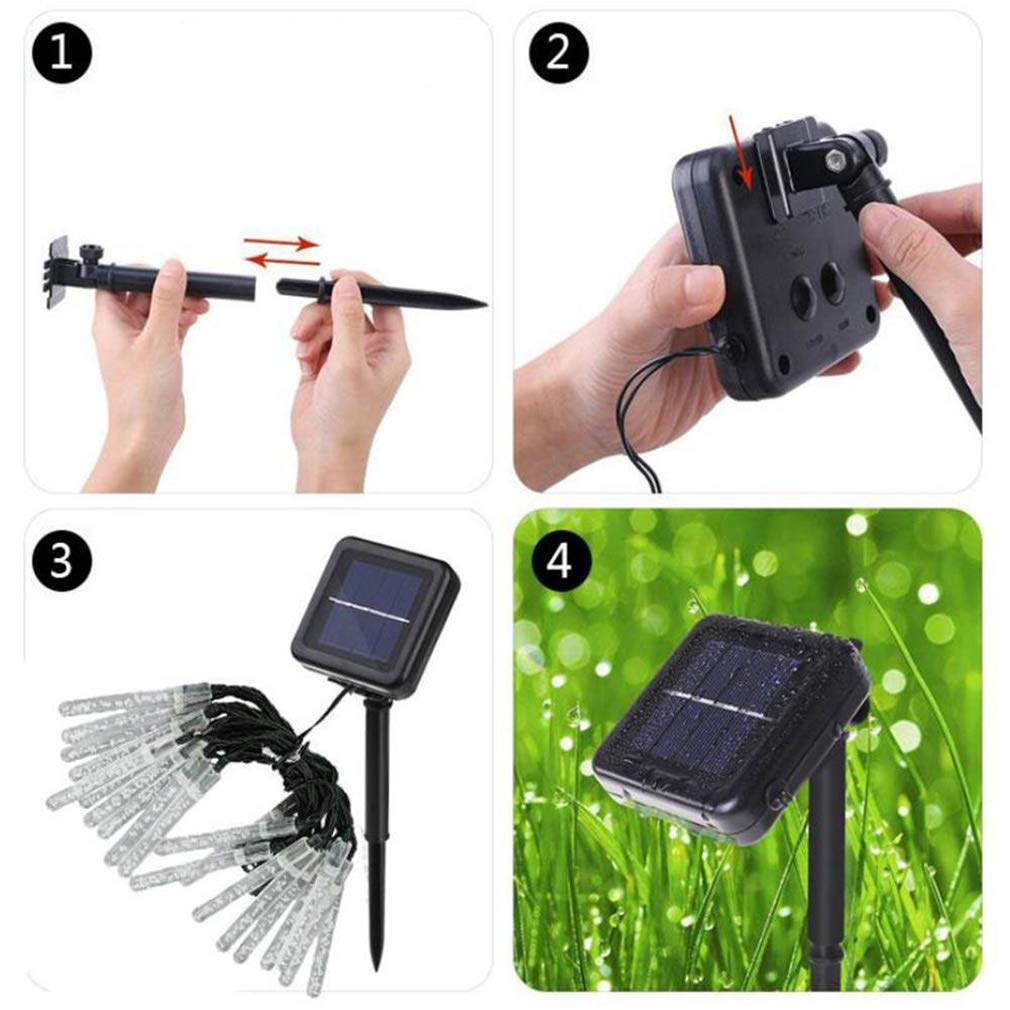 TIM-LI Solarne łańcuchy świetlne LED sople lodu – do użytku na zewnątrz, wodoszczelne, 20 diod LED, oświetlenie bożonarodzeniowe, do ogrodu, na patio, podwórko, trawnik, imprezę, białe światło