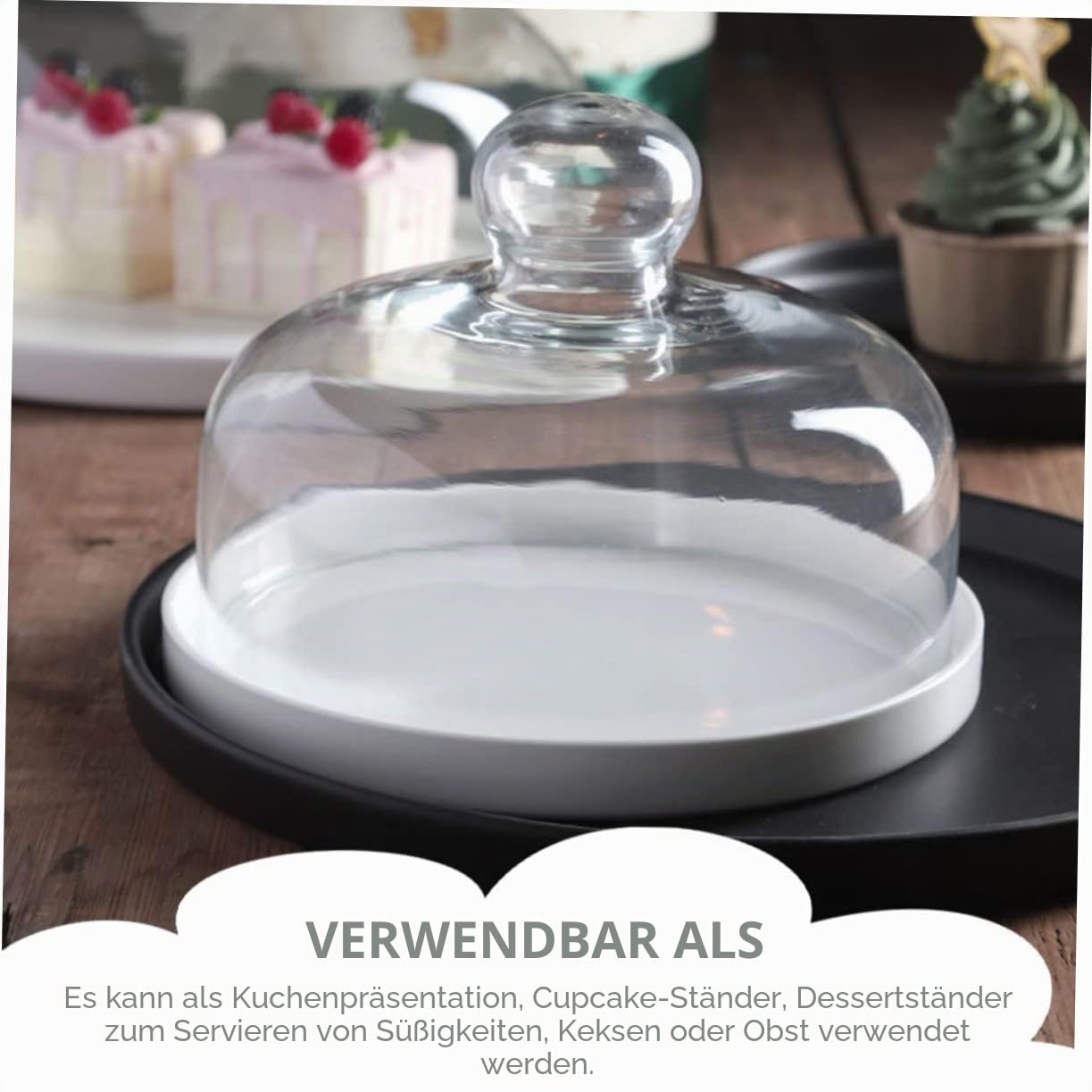 Veemoon Multifunktionale Tortenplatte mit Deckel Transparentes Design für Desserts Kuchen und Snacks für Hochzeiten und Feiern mit Praktischem Griff zur Einfachen Handhabung