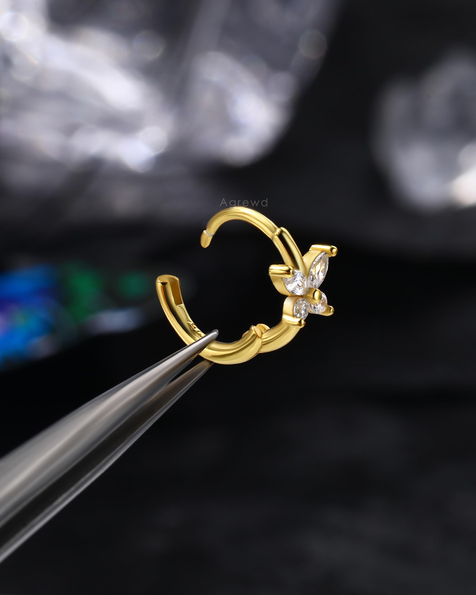 Orecchini in argento Sterling 925 20G farfalla Helix Rook orecchini in acciaio chirurgico Rook Piercing gioielli lobo Huggie Orecchino ad anello 6 mm